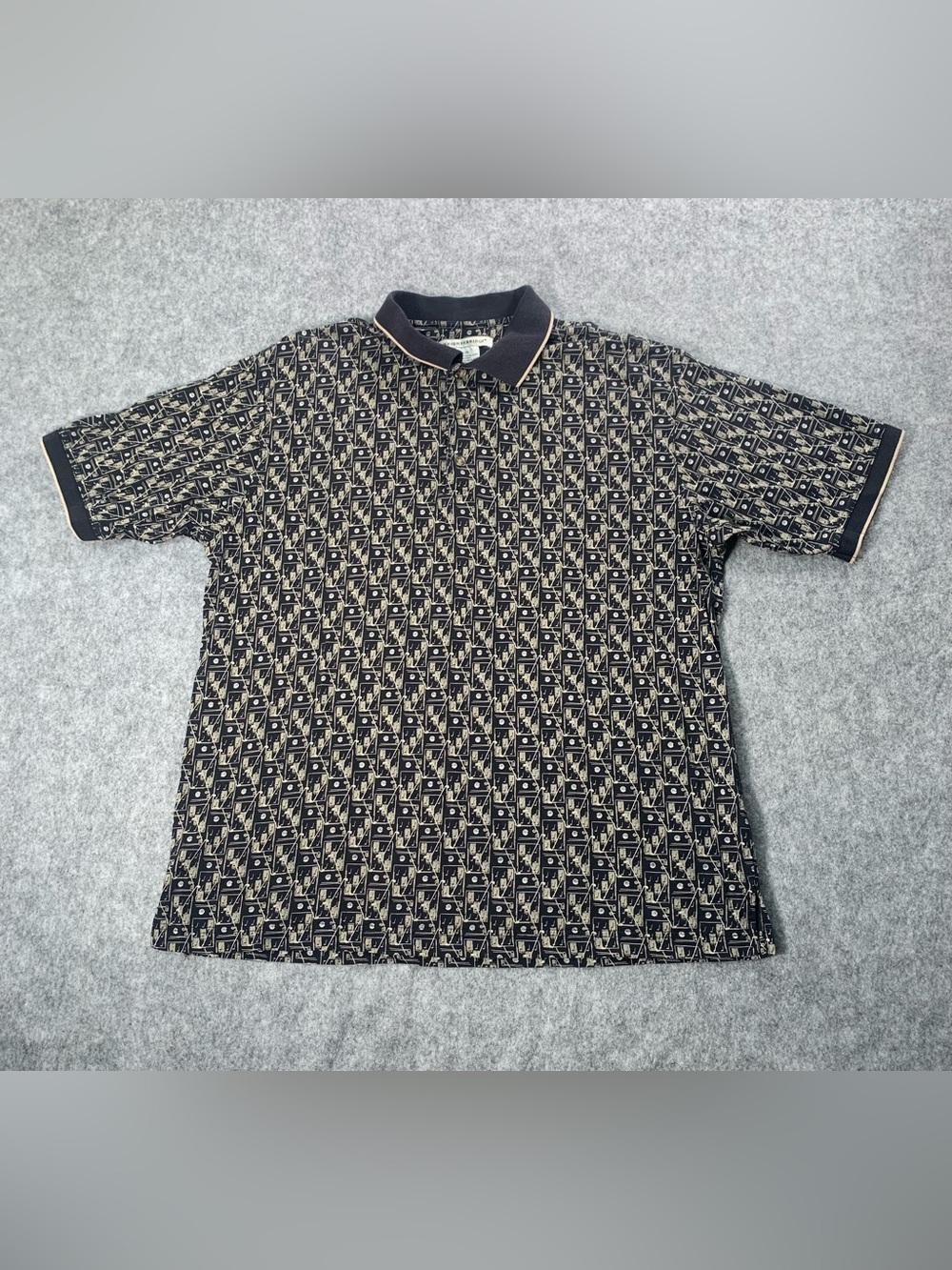 Men's Black & Tan Patterned Polo Shirt